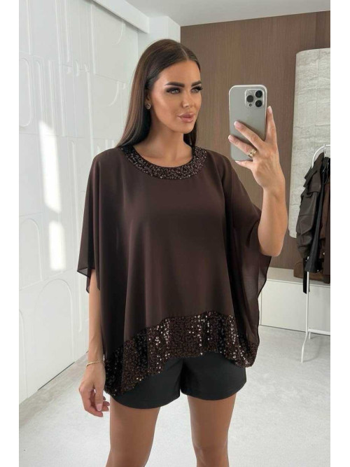 Top fluide en voile bordé de velours et sequins