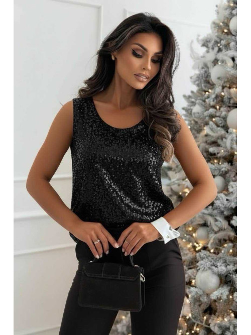 Top sans manche velours léopard et sequins