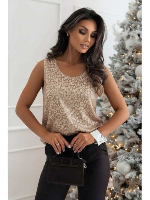 Top sans manche velours léopard et sequins