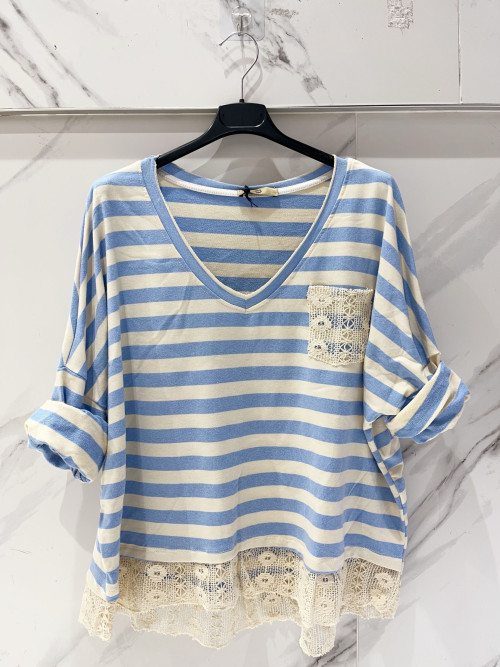 Top marinière oversized col V bas crochet