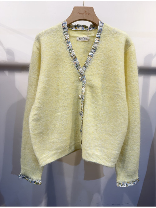 Gilet col V bords imprimés Liberty