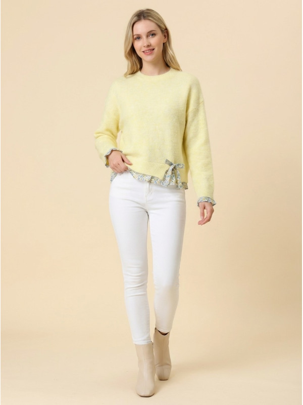 Pull col rond bas façon chemise imprimés Liberty