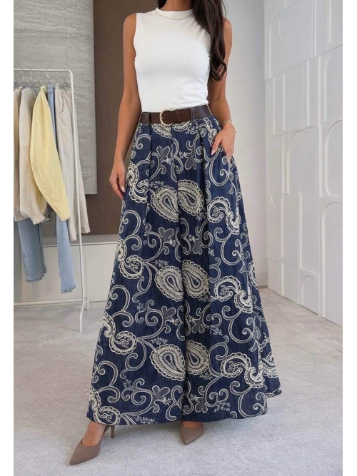 Pantalon brodé arabesques large façon jupe-culotte