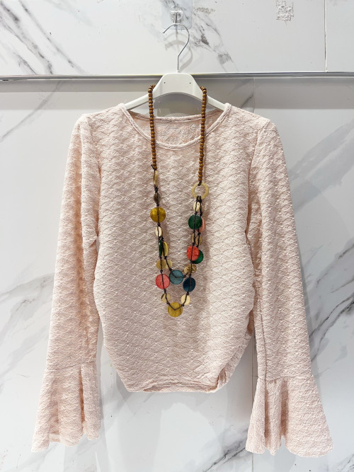 Top col rond manches pagode avec collier