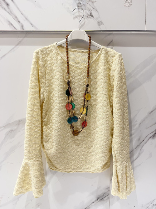 Top col rond manches pagode avec collier