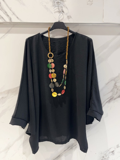 Top oversized col rond manches chauve souris
