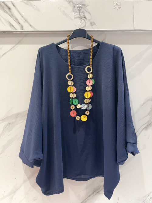 Top oversized col rond manches chauve souris
