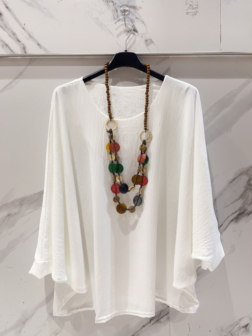 Top oversized col rond manches chauve souris