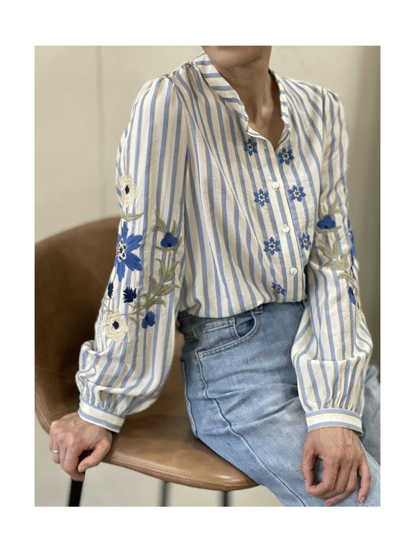 Chemise rayée manches longues brodées