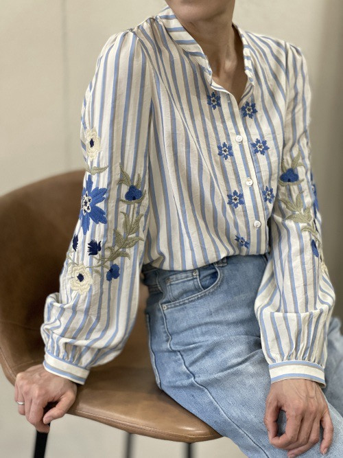 Chemise rayée manches longues brodées