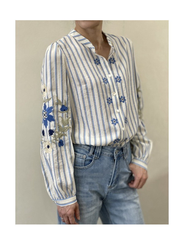 Chemise rayée manches longues brodées