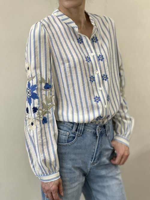 Chemise rayée manches longues brodées