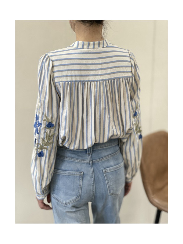 Chemise rayée manches longues brodées