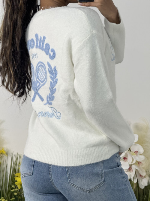 Pull en maille col V "California tennis club"