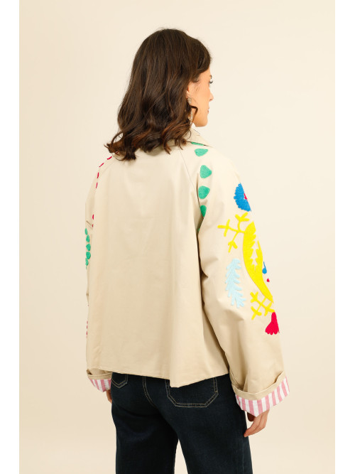 Veste toile broderies multicolores