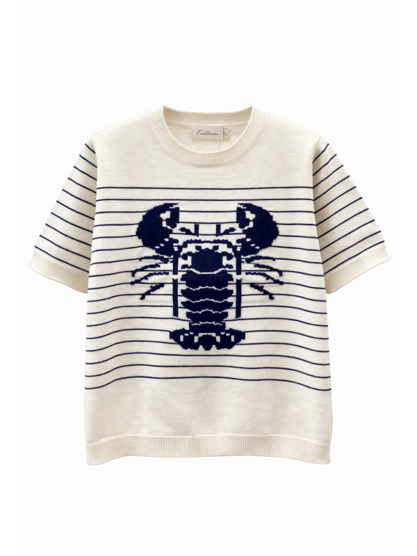Pull marinière "homard" manches courtes