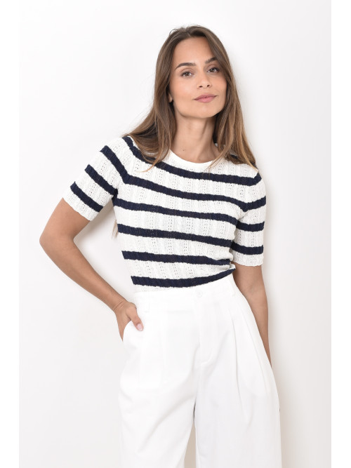 Pull marinière en tricot manches courtes
