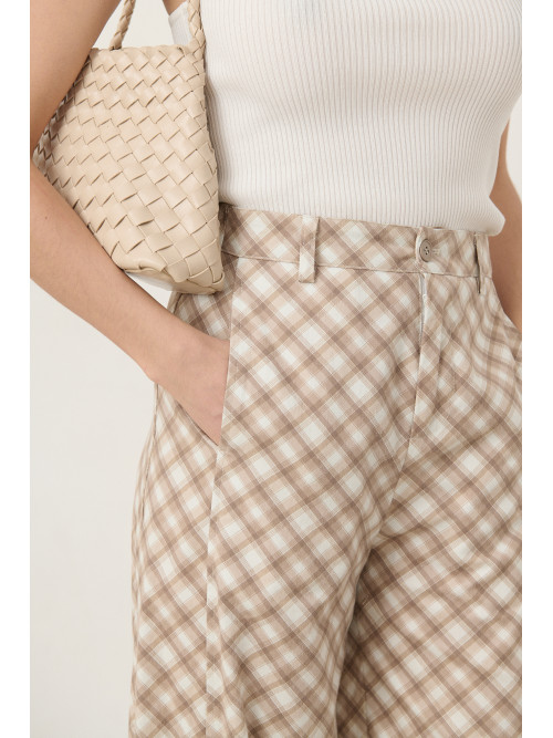 Pantalon wide leg taille haute à carreaux