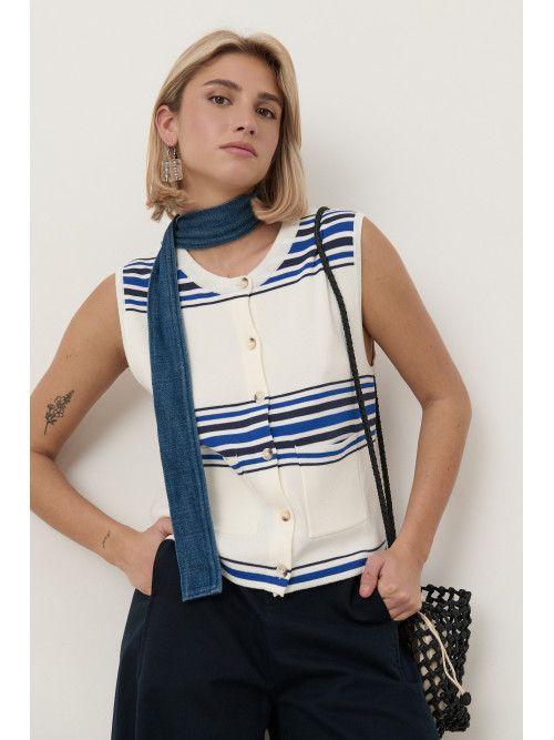 Gilet rayé sans manche col rond