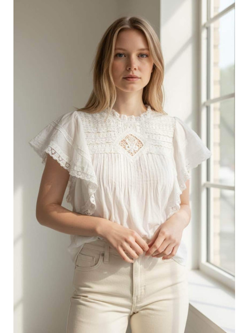Blouse esprit victorien manches courtes volantées