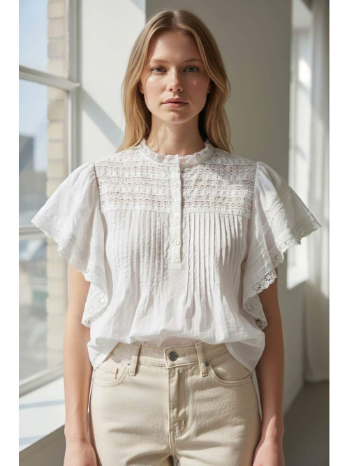 Blouse esprit victorien manches courtes volantées