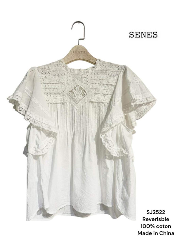 Blouse esprit victorien manches courtes volantées