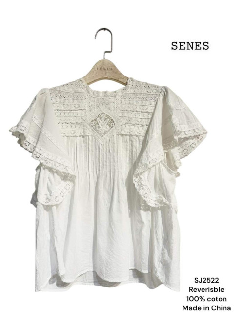 Blouse esprit victorien manches courtes volantées