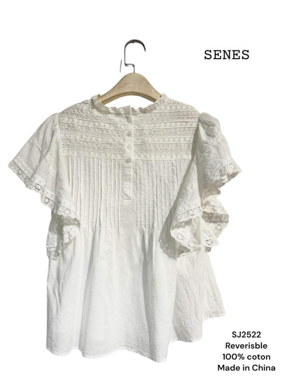 Blouse esprit victorien manches courtes volantées