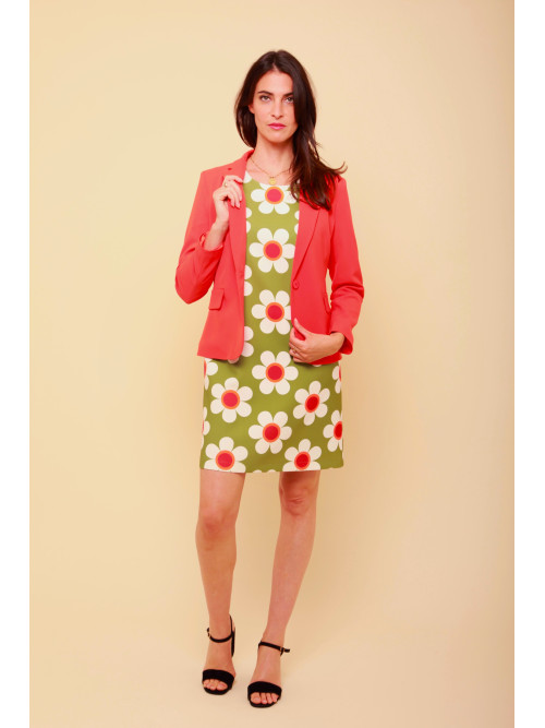 Robe rétro 70's fleurie col rond manches courtes Hippocampe