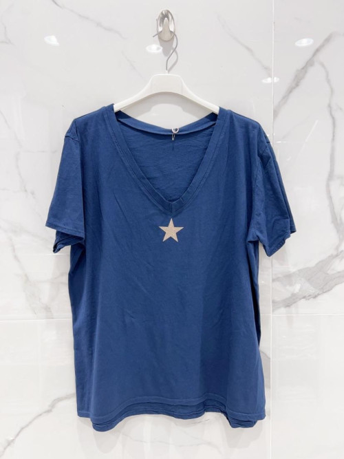 T-shirt étoile dorée col V Carla Giannini