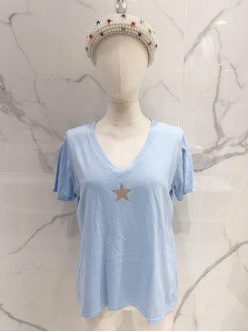 T-shirt étoile dorée col V...