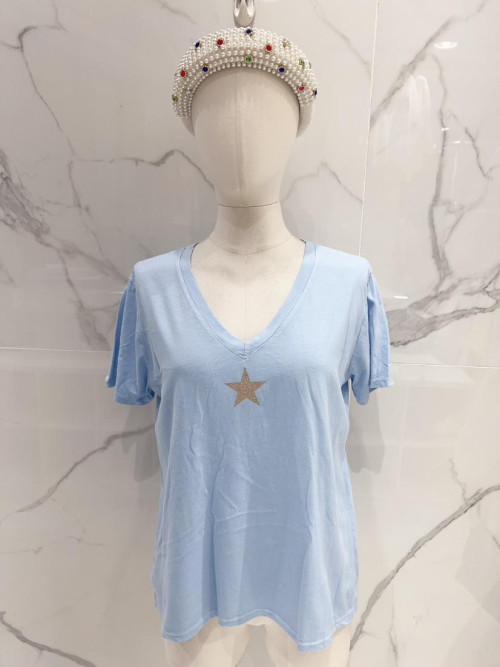 T-shirt étoile dorée col V Carla Giannini