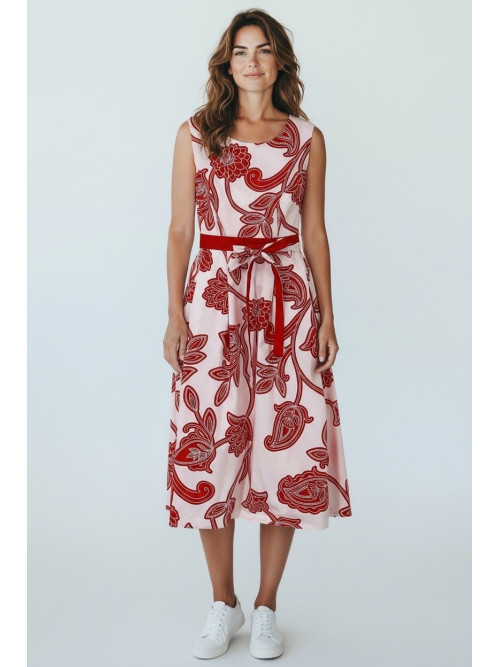 Robe midi imprimé floral sans manche col rond