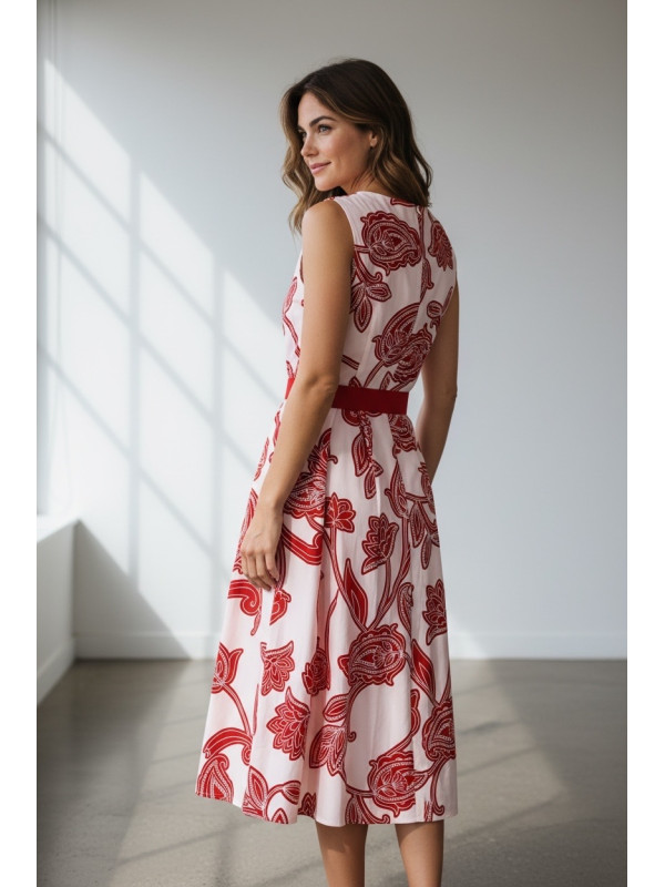 Robe midi imprimé floral sans manche col rond