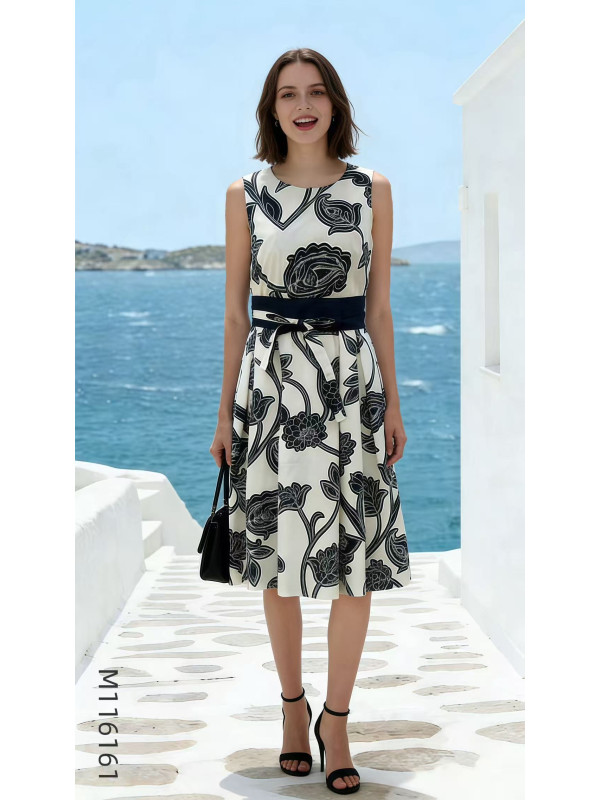 Robe midi imprimé floral sans manche col rond