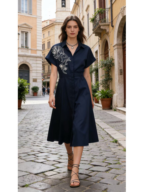Robe chemise midi manches courtes à revers
