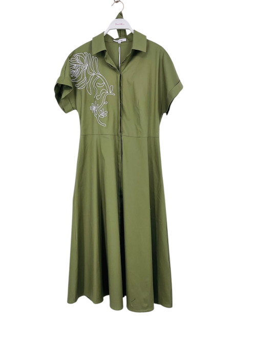 Robe chemise midi manches courtes à revers