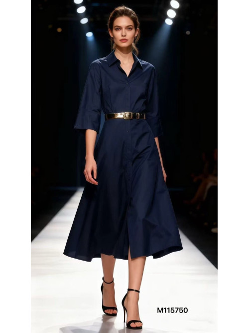 Robe chemise midi manches 3/4