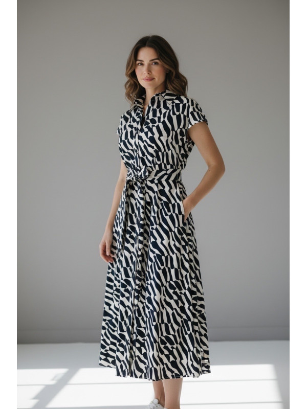 Robe chemise midi imprimée avec mancherons