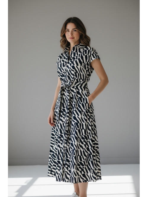 Robe chemise midi imprimée avec mancherons