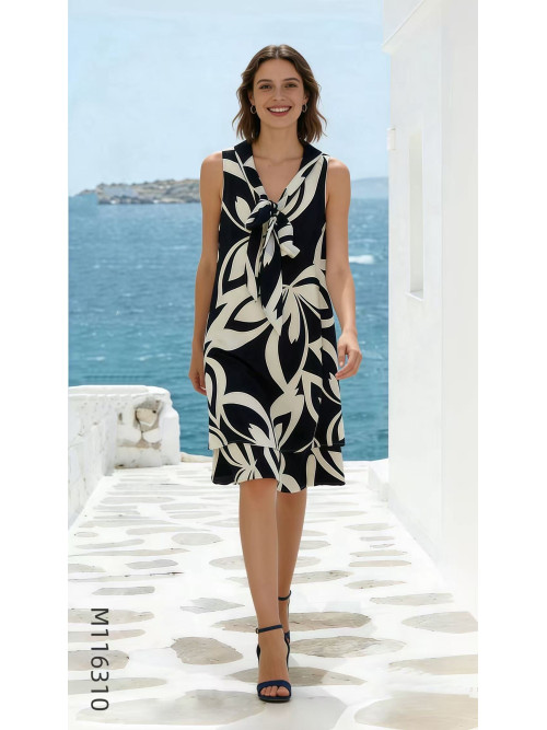Robe courte légère imprimée col cravate