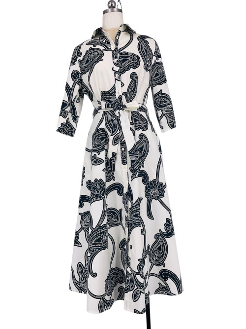 Robe chemise longue imprimée manches 3/4