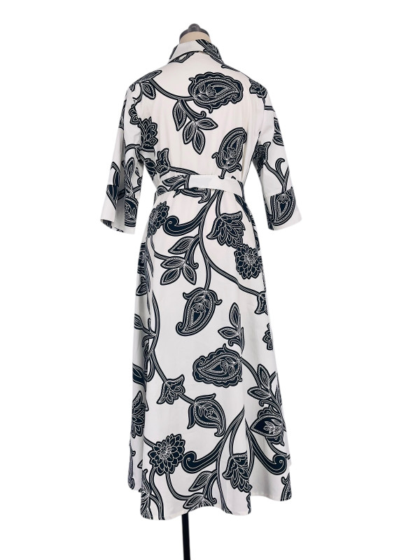 Robe chemise longue imprimée manches 3/4