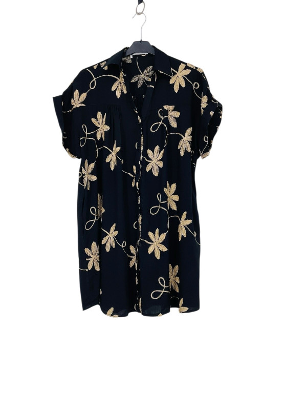 Robe chemise tunique brodée ceinturée