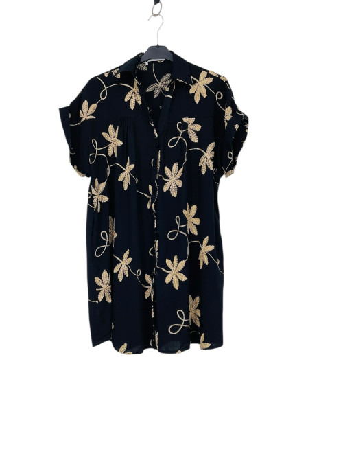 Robe chemise tunique brodée ceinturée