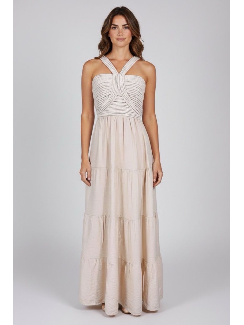Robe longue fluide bretelles et buste en corde