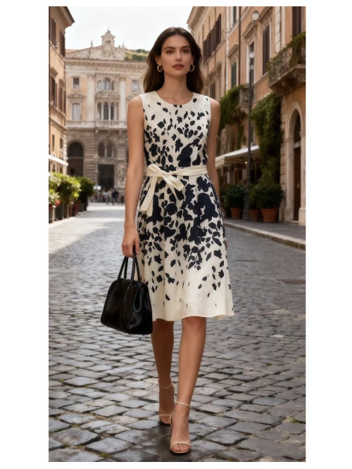 Robe midi imprimée sans manche col rond