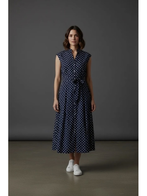 Robe longue à pois col officier sans manche