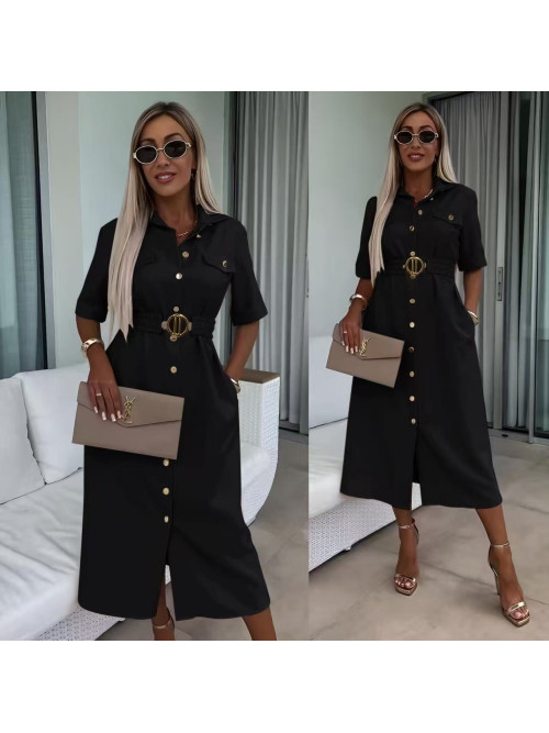 Robe chemise midi boutons dorés