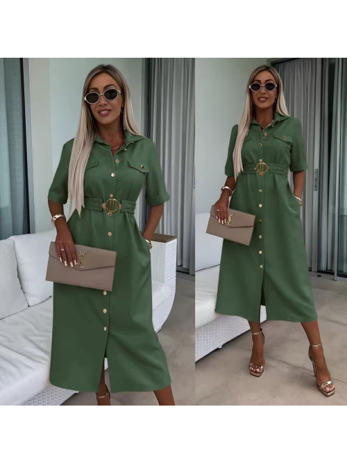 Robe chemise midi boutons dorés